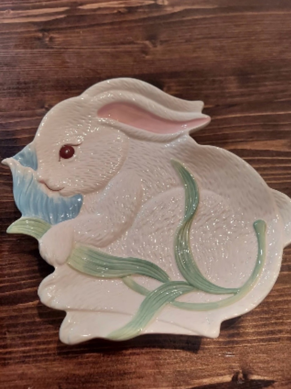 Hand Painted ceramic PIER 1 ceramic plate/dish Bunny & Tulip Flowers Easter